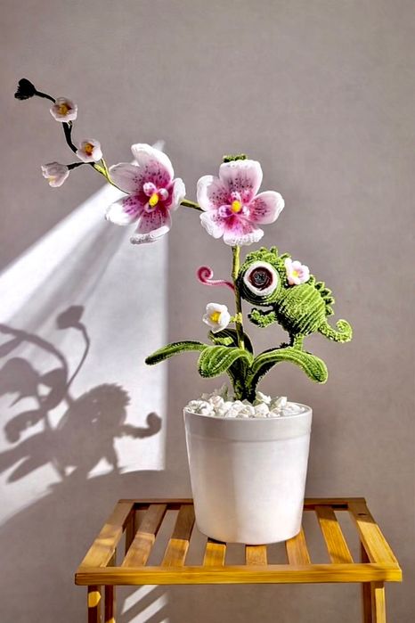 Вечна орхидея с хамелеон