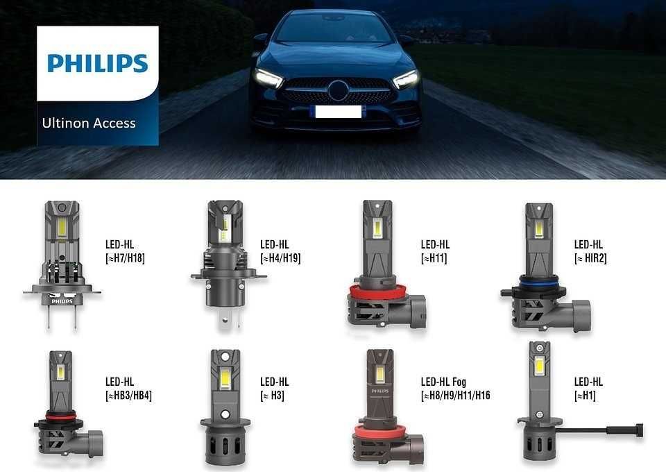 LED крушки PHILIPS Ultinon Access H1/H3/H4/H7/H8/H11...12V-6000K-к-т