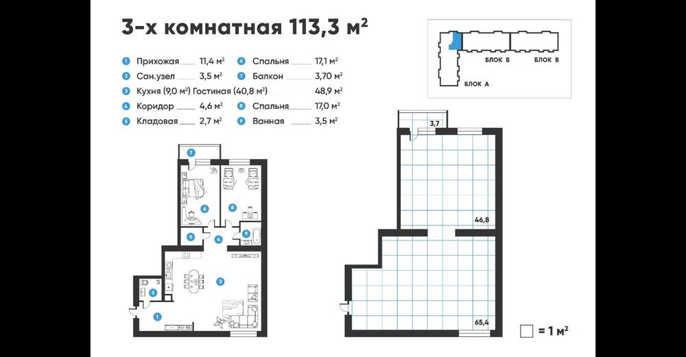 3-комнатная квартира, 113,3 м²