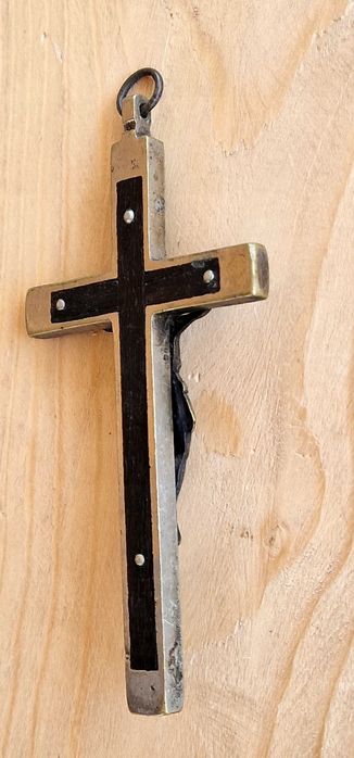 Cruce Crucifix Vechi din Alamă și Abanos