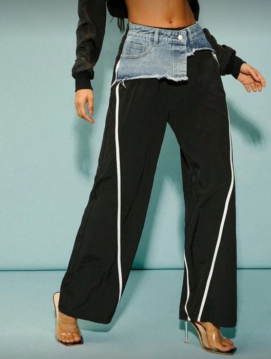 Дамски шушляков панталон с дънков елемент