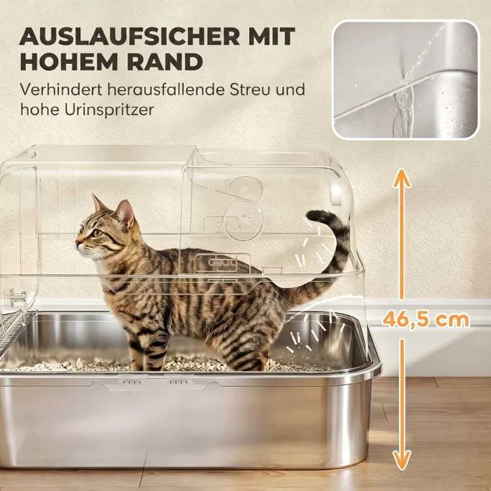 PawHut XXL кутия за котешка тоалетна от неръждаема стомана с капак