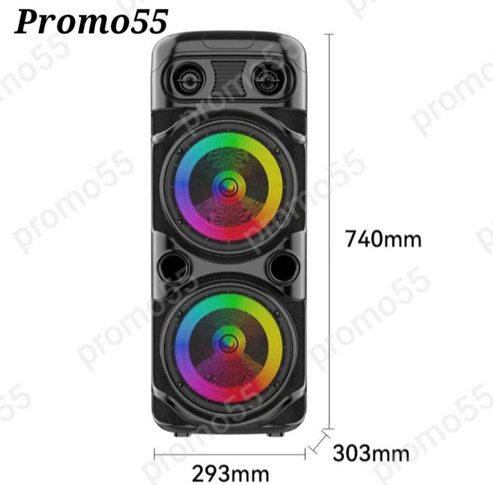 ПРОМО! Голяма Караоке Тонколона 16 инча 74см. с 2 Безжични Микрофона