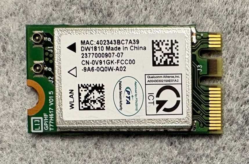 Placă rețea Wireless M.2 Laptop - Dell DW1810 Dual Band Wi-Fi + Bluetooth - Impecabilă (Ca Nouă)