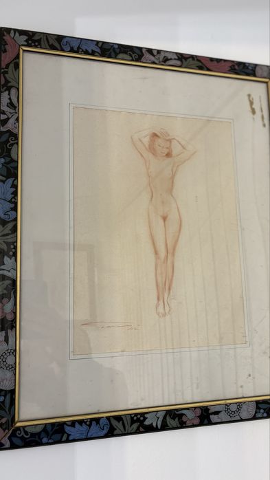 Tablou in Creion Nud Vechi Original Semnat-Stare Buna-Colectie-Vintage