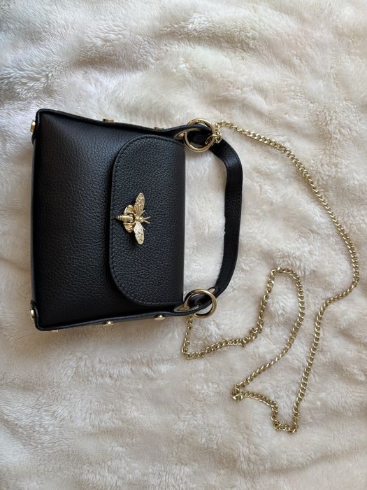 Дамска чанта Vera Pelle естествена кожа пчела (черно)