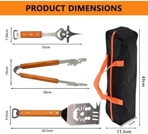 Нов BBQ комплект 3 части неръждаема стомана с дървени дръжки готвена скара грил инструменти