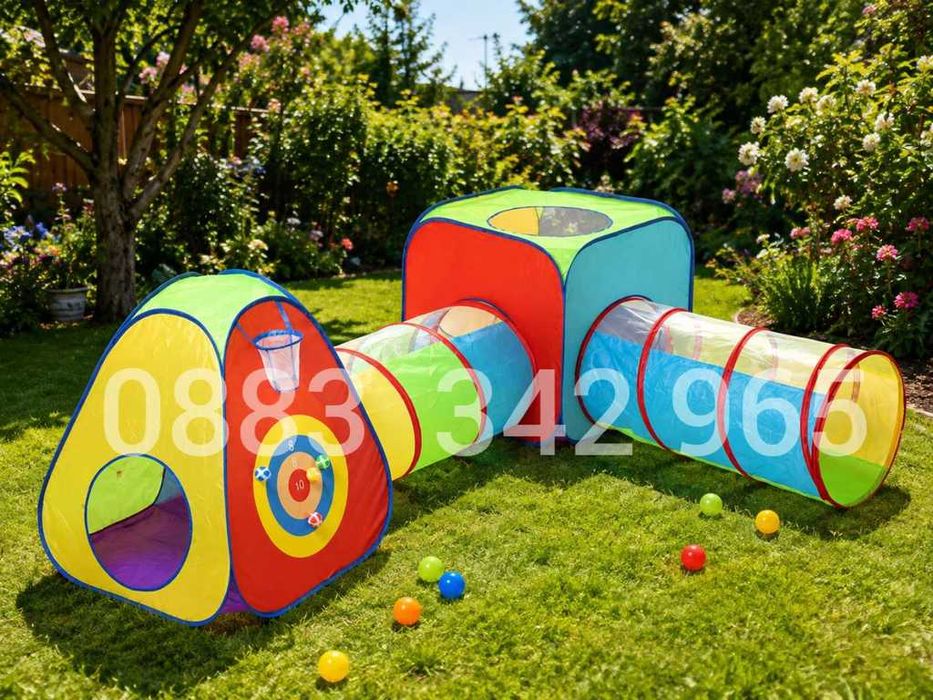 НОВИ! Детска палатка с тунели 3в1 Pop up 4 части