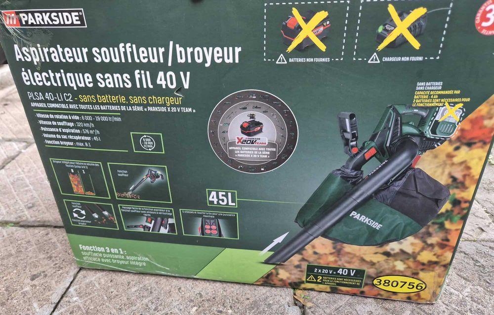 Листосъбирач / духалка на батерии Parkside PLSA 40-Li C2