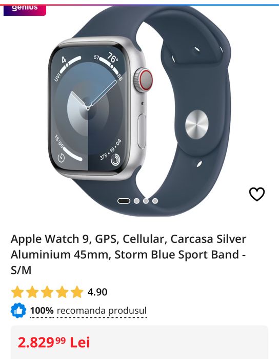 Apple Watch 9, GPS, Cellular, 45MM, sigilat, TRANSPORT INCLUS