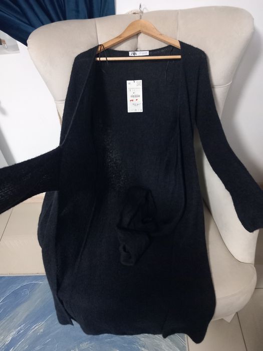 Cardigan lung cu cordon în talie lână și alpaca măsură S