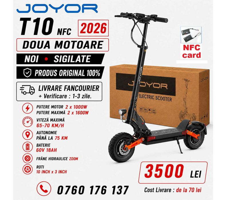 ️SIGILAT‼️JOYOR T10 NFC ‼️2026‼️Dual Motor 2000W‼️70 Km/h‼️Bat 60V‼️NOUA, Sigilata‼️ Frane Hidraulice Ulei,