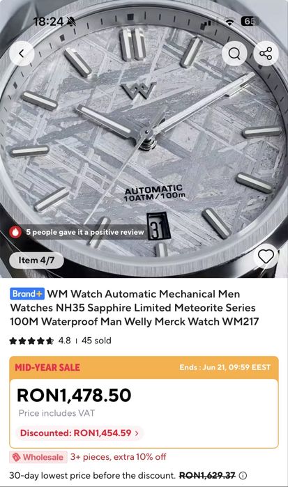 Ceas Automatic WM217 Meteorit Natural, 40mm, Seiko NH35, Cristal Safir, 100M, Oțel 316L