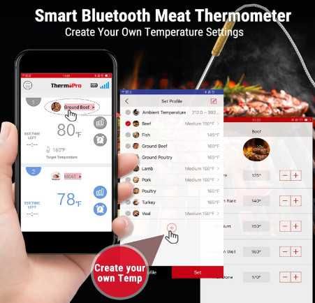 Bluetooth термометър за барбекю с 4 сонди ThermoPro TP25