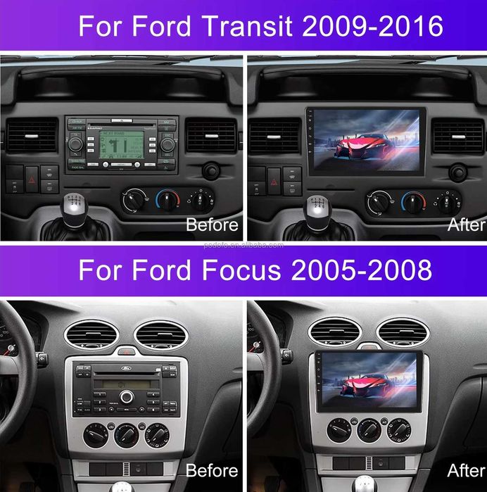 Мултимедия Двоен дин, Навигация, за Ford Focus, Ford Transit, CARPLAY, WAZE Android, Transit, Focus 2005-2016 година