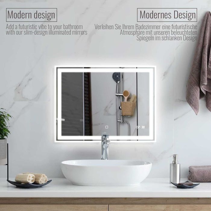 LED огледало за баня Aquamarin 80 x 60 см, A++, с тъч сензор, анти-пара