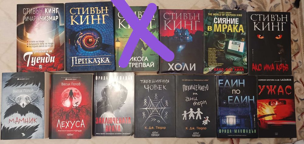 Книги на Стивън Кинг-Приказка, Никога не трепвай, Холи, Сияние в мрака, Ако има кръв, Васил Попов - Мамник, Лехуса