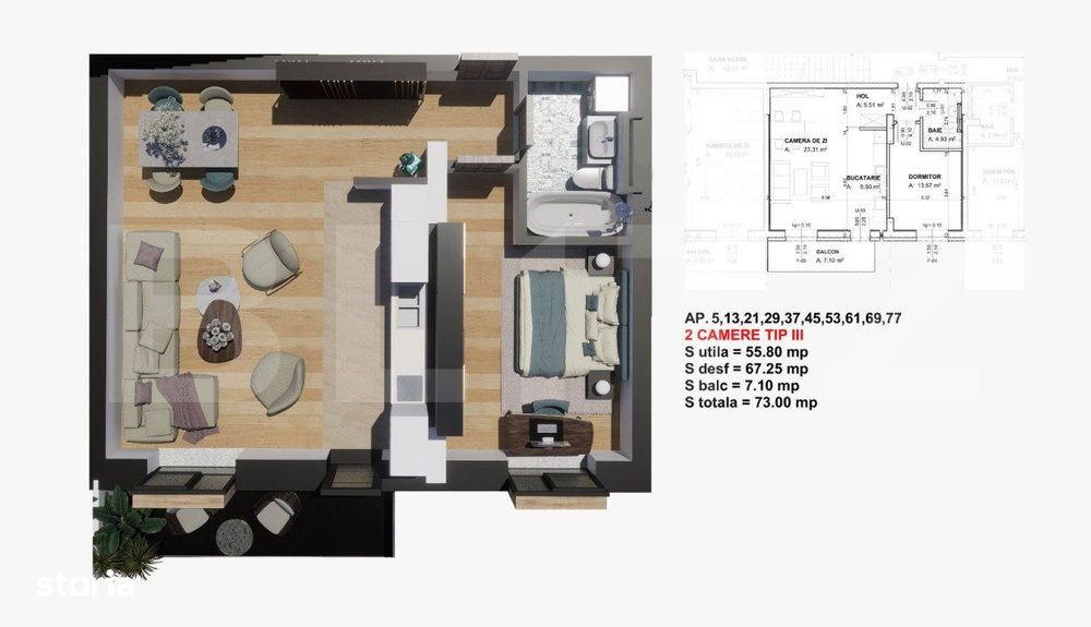 Comision 0% la cumparator! Apartament 2 camere, 63 mp, Satina Park — fotografia 1