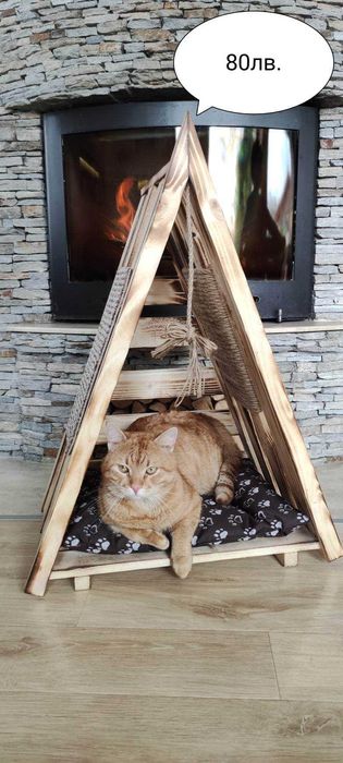 Дървено иглу за куче и коте Легло за котки и кучета