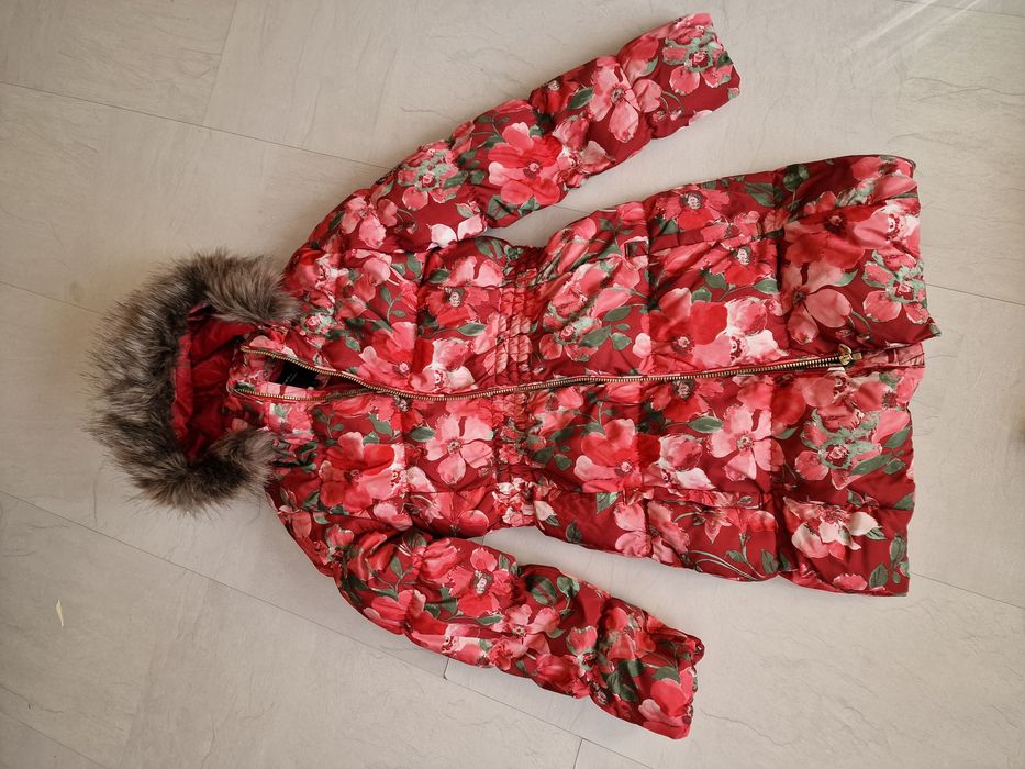 Дълго зимно яке с качулка за момиче 158 с пух