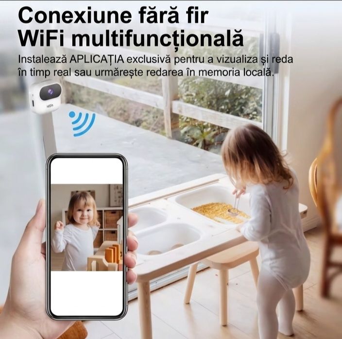 Mini Cameră de Supraveghere Wi-Fi  – Cameră Ascunsă / Monitorizare Copii, Animale, Casă