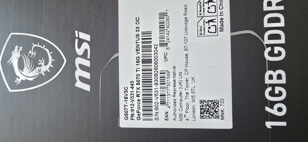 Placa Video Sigilata GeForce MSI RTX 5070Ti 16Gb Noua 5070 ti