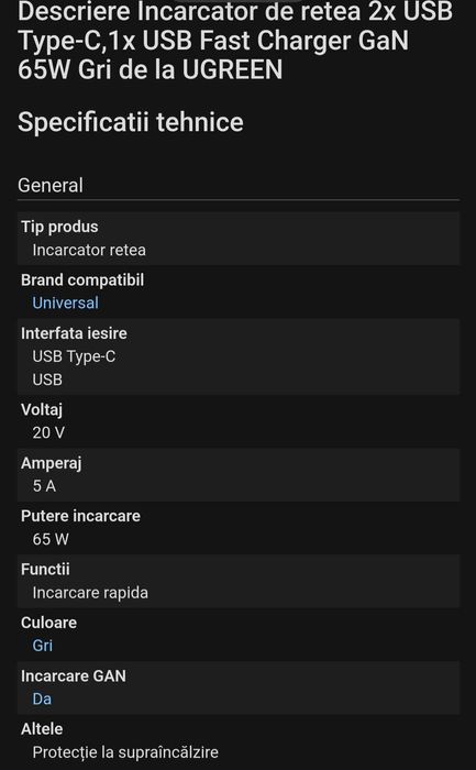 Incarcator retea UGREEN 65W NEXOD GAN