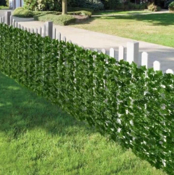 Gard artificial verde cu frunze, 300x100cm, verde inchis, panou decorativ pentru balcon si gard