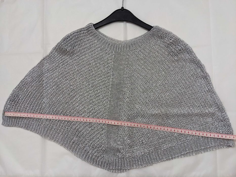 Capa/poncho tricotată, gri metalic, Lurex, nouă, talie universală