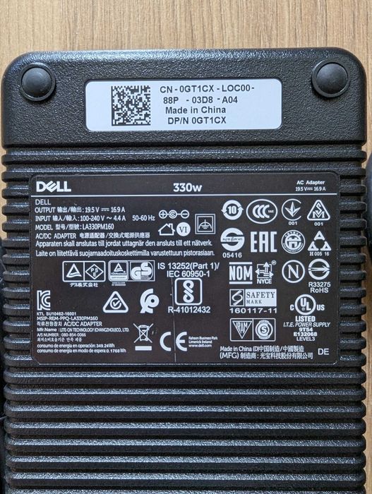Dell 330W Зарядно DA330PM190 GT1CX 5X3NX Y90RR 5X3NX F0K0N XM3C3 Alienware Precision Power Charger