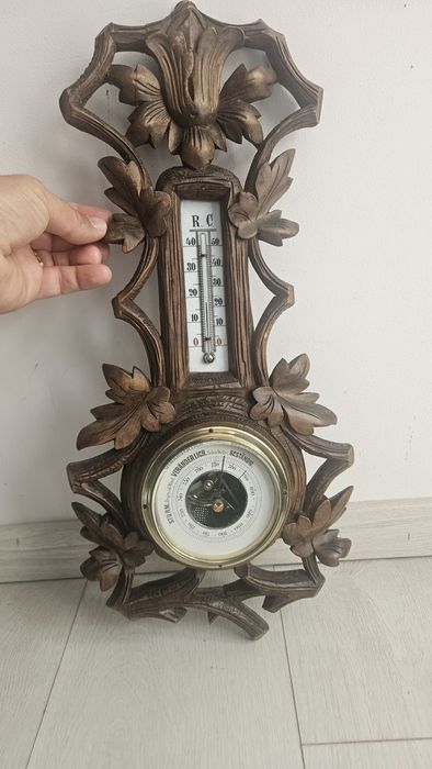 Termometru barometru lemn masiv vintage