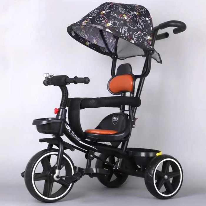 Tricicleta cu maner parental si copertina, Pentru copii 2-6 ani, Negru