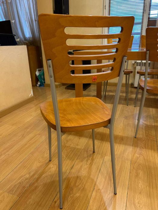 Стъклена трапезна маса 160×90 + 6 стола, дъб/метал, Loft стил