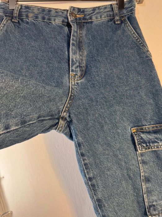 Blugi albaștri, Cargo, talie înaltă, Stradivarius, S(36)