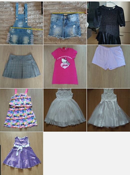 Lot haine fete 128 7-8 ani - 5 rochii, salopeta,fusta si pantaloni scurti
