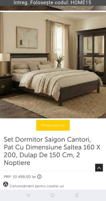 set Mobila Naturlich, de dormitor, completa (dulap, pat, noptiere , comoda)