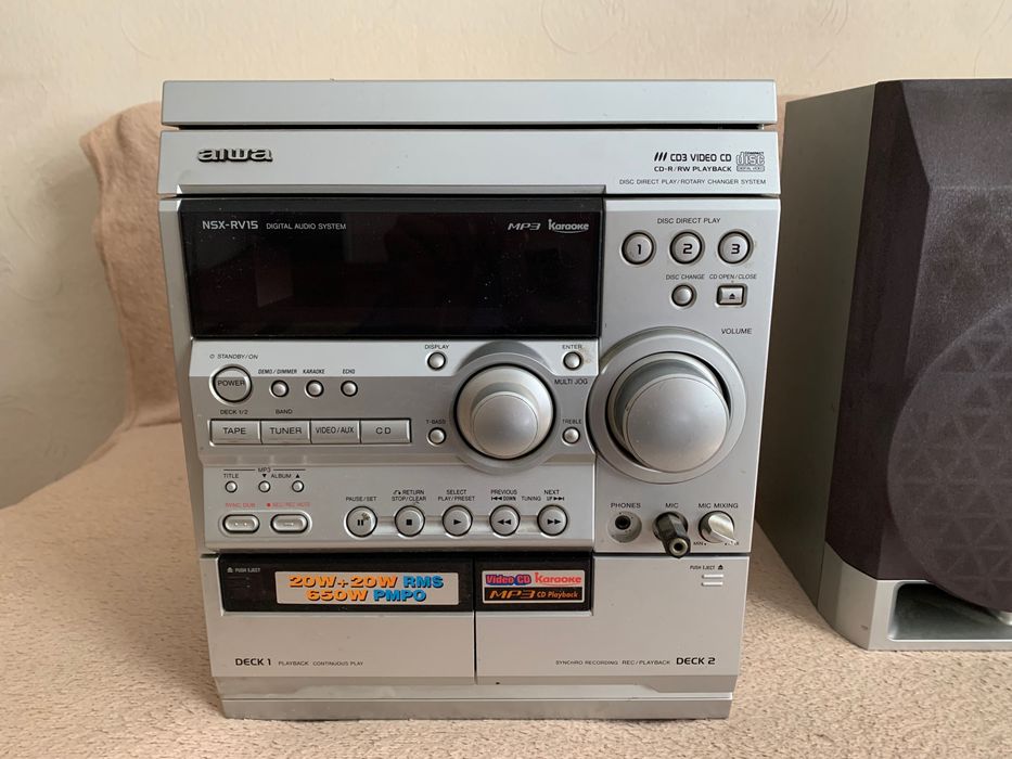 Музыкальный центр AIWA NSX-RV15 + 2 колонки | MP3, CD, AUX, караоке
