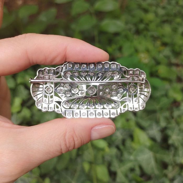 brosa mare Art Deco, platina, diamante 2.05ct, certificat