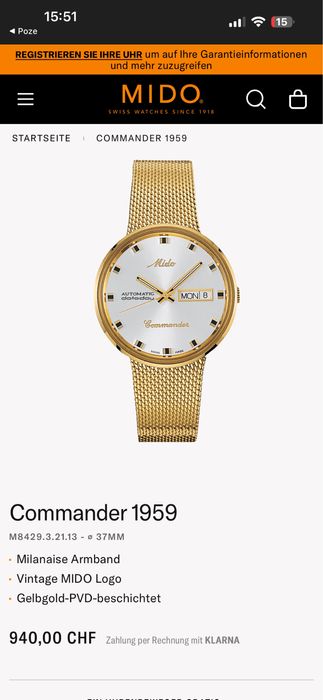 Ceas automatic barbati Mido Commander 1959 Gold 37mm