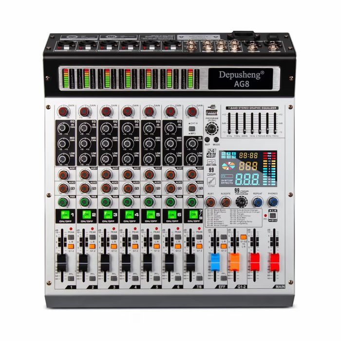 Mixer 8 canale USB BLUETOOTH Mp3 phantom echo si Dsp cu 2 auxiliare