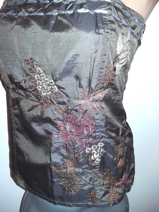 Top elegant unicat stil Corset chic satinat broderii florale fir lame