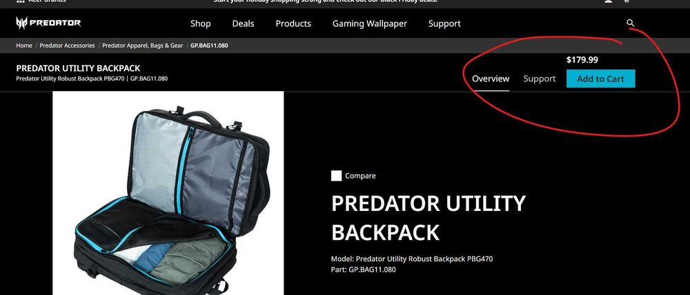 Ghiozdan Acer Predator Robust 18-inch Backpack 30-Litri NOU 180$ Firma