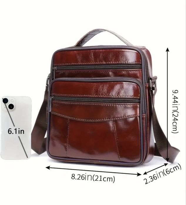 Мъжка кожена чанта за през рамо/Бутикова, Кафява и Черна -10%Промоция!