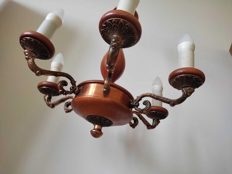 Винтидж полилей от дърво и месинг
