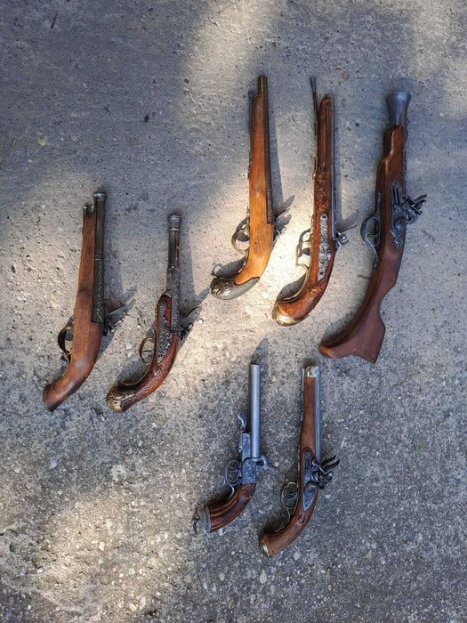 pistol panoplie flinta panoplie lemn metal bronz