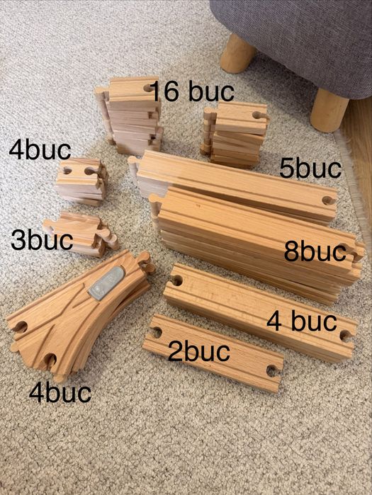 Seuri șine din lemn (peste 150 piese) – mix piese