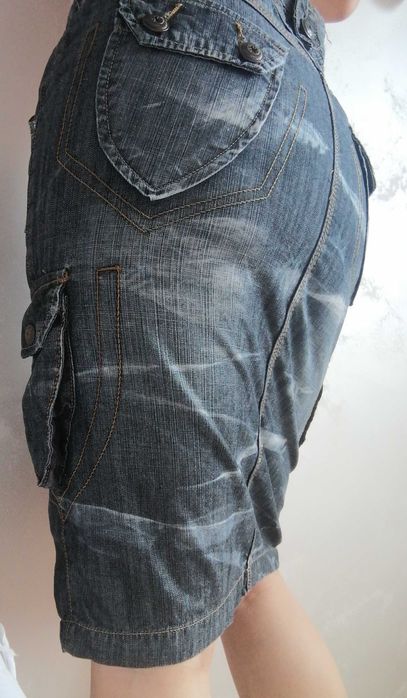 Fusta Mini Bleu denim model army masura M cu buzunare