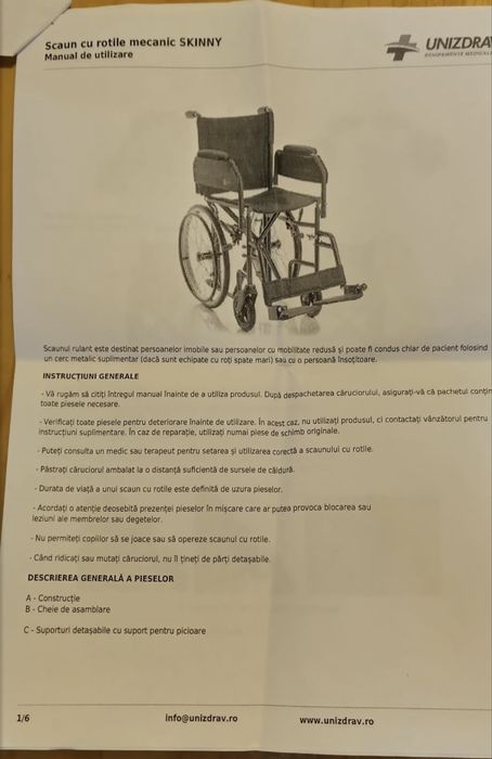 Scaun cu rotile Skinny,  pentru persoane cu handicap