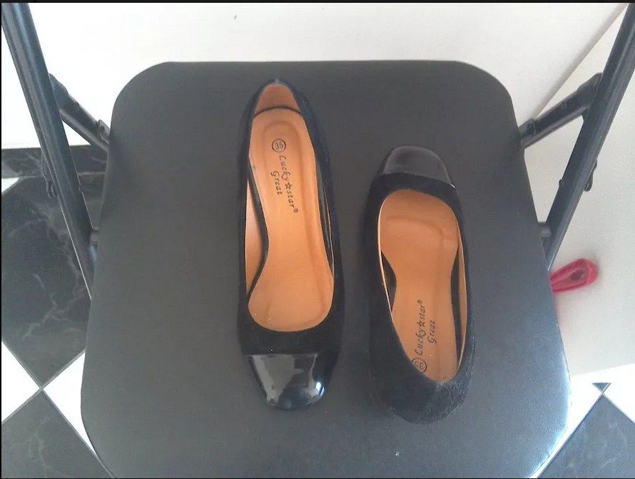 Pantofi negri de piele întoarsă ecologică, toc comod - mărimea 35