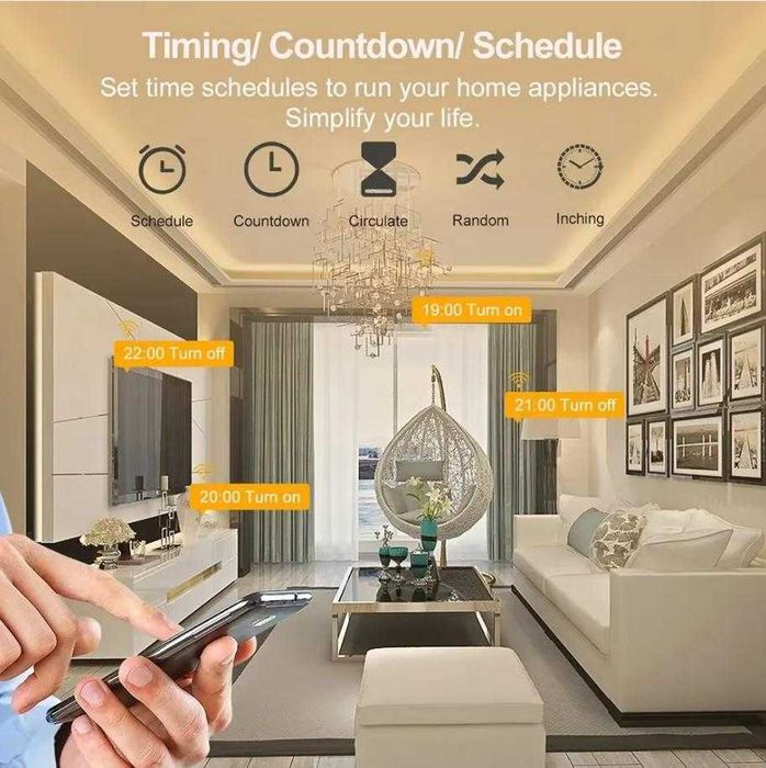 20A Bluetooth + WiFi Smart Преходен Контакт с Вграден Електромер eWeLink APP Дистанционен Контрол Приложение Смартфон/Таблет Alexa Amazon Google Apple
